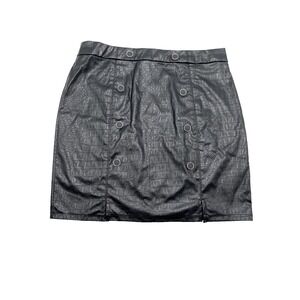 Chocolate USA Faux Leather Croc Embossed Mini Skirt L Black Ring Detail New